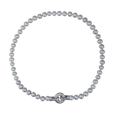 Колье (жемчуг серо-голубой 7-8мм, фианит; покрытие родий) 40см, Есть комплект