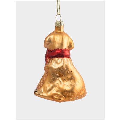 Игрушка елочная, 7х9 см, стекло, золотистая, Собака с бантом, New year