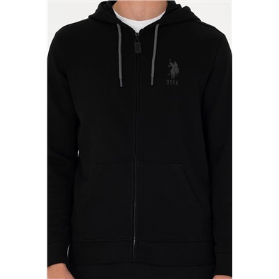 Erkek Siyah Kapüşonlu Örme Hırka