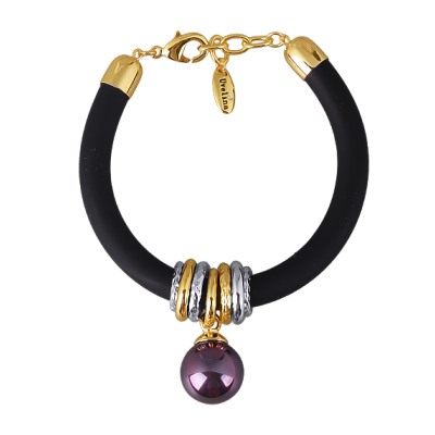 Браслет Гевея (Майорка18мм бургунди хамелеон, каучук черный; покрытие золото) 19-22см, Есть комплект