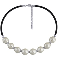 Колье Гевея (Майорка 16мм белая, каучук черный; покрытие родий) 42-47см, Есть комплект