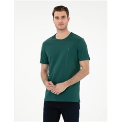 Koyu Yeşil %100 Pamuk Slim Fit Bisiklet Yaka Basic Tişört