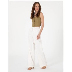 Beyaz Yüksek Bel Loose Fit Pantolon