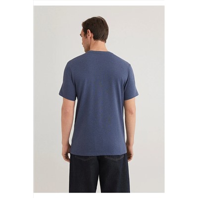Mavi Stretch V Yaka Basic Tişört Fitted / Vücuda Oturan Kesim 061748-18790