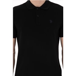 Erkek Slim Fit Polo Yaka Siyah Basic Tişört