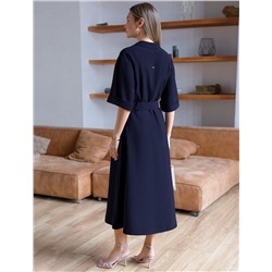 Платье-рубашка А-силуэта с поясом и карманами из плотного лиоцелла