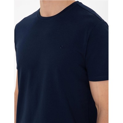 Lacivert %100 Pamuk Slim Fit Bisiklet Yaka Basic Tişört