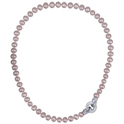 Колье (жемчуг сиреневый 7-8мм, фианит; покрытие родий) 45см, Есть комплект
