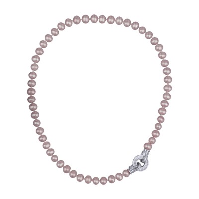 Колье (жемчуг сиреневый 7-8мм, фианит; покрытие родий) 45см, Есть комплект