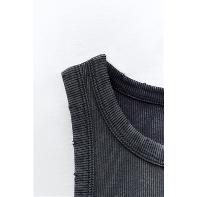 WASHED-EFFECT RIBBED FITTED DRESS