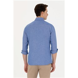 Erkek Saks Uzun Kollu Basic Gömlek