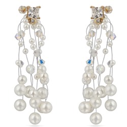 Серьги Грозди (Майорка белая 3-7мм, SW белые хамелеон; покрытие золото), Есть комплект