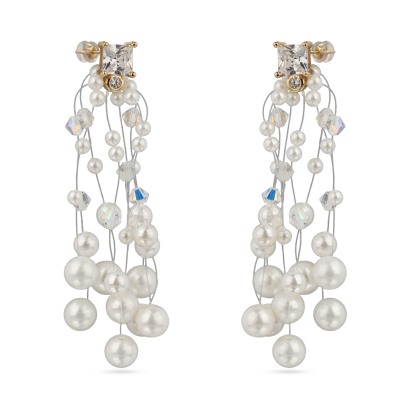 Серьги Грозди (Майорка белая 3-7мм, SW белые хамелеон; покрытие золото), Есть комплект