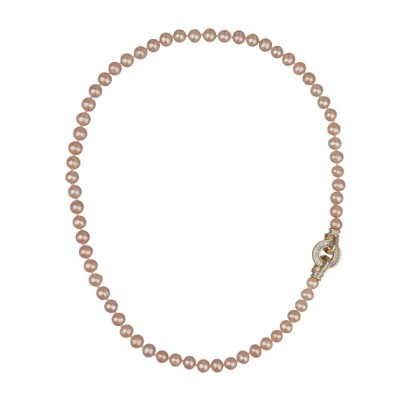 Колье (жемчуг лососевый 7-8мм, фианит; покрытие золото) 50см, Есть комплект