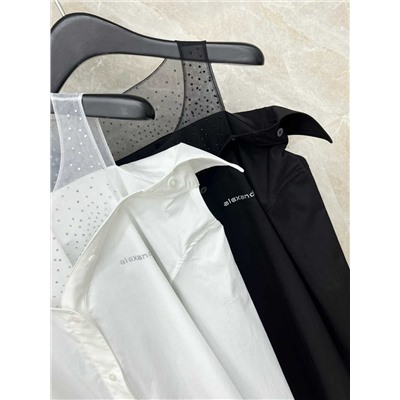 Стильная женская рубашка с имитацией внутри майки, которая украшена стразами  АЛЕКСАНДР ВАН*Г