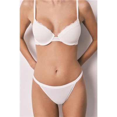 Tanga tira algodón canalé blanca