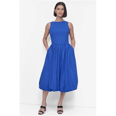 SLEEVELESS BOAT NECK DROP WAIST DRESS