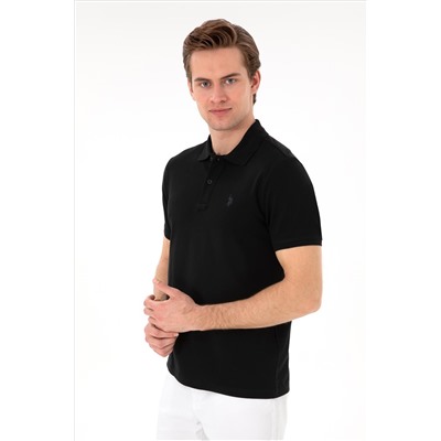 Erkek Slim Fit Polo Yaka Siyah Basic Tişört