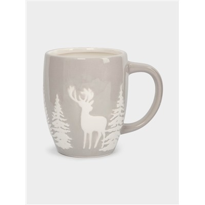 Кружка, 360 мл, керамика D, серо-белая, Олень в лесу, Maral grey