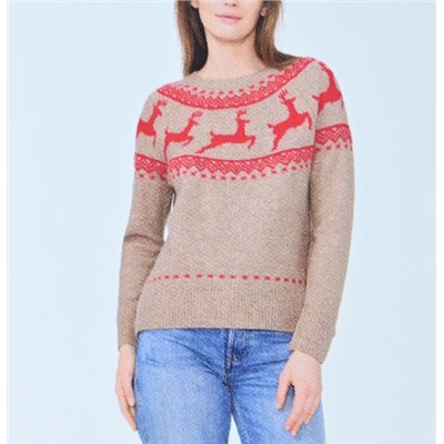 Жаккардовый свитер с цветными блоками и изображением оленей на рождественскую тематику