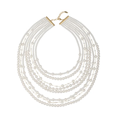Колье Водопад (Майорка белая 4-8мм; покрытие золото) 50-55см, Есть комплект