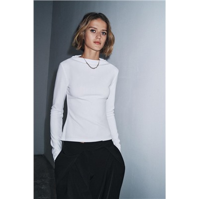 CREPE HIGH NECK T-SHIRT