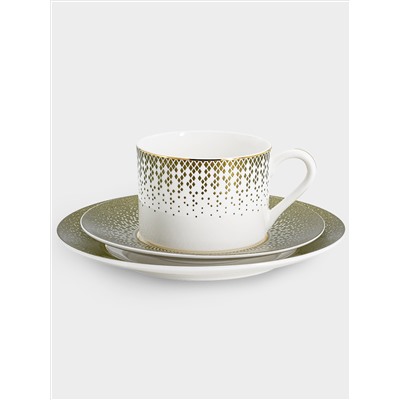 Сервиз чайный, 12 перс, 40 пр, фарфор F, бело-зеленый, с золотистым кантом, матовый, Virtus