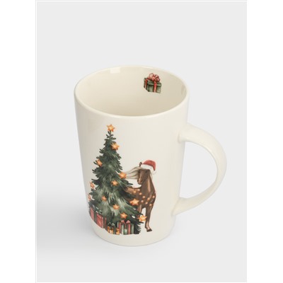Кружка, 420 мл, фарфор N, белая, Лошадь у елки, Bright horse