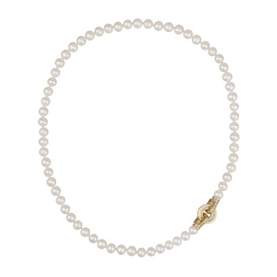 Колье (жемчуг белый 7-8мм, фианит; покрытие золото) 50см, Есть комплект