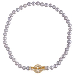 Колье (жемчуг серо-голубой 7-8мм, фианит; покрытие золото) 45см, Есть комплект