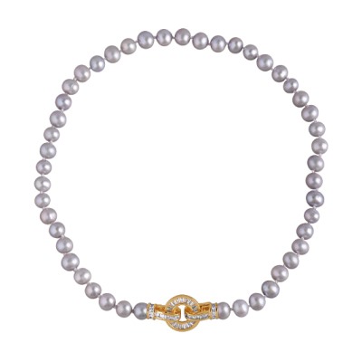 Колье (жемчуг серо-голубой 7-8мм, фианит; покрытие золото) 45см, Есть комплект