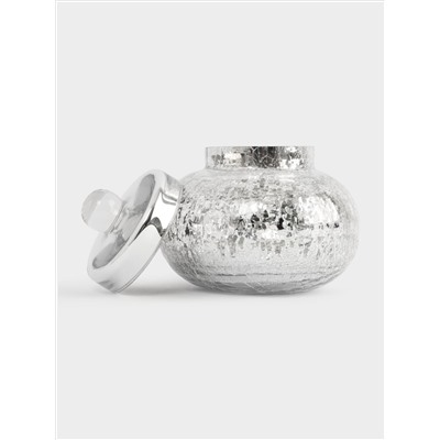 Конфетница, 16х15 см, с крышкой, стекло, серебристая, Кракелюр, Craquelure