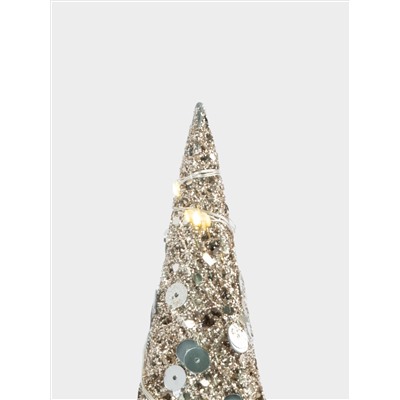Ель-конус, 20 см, с подсветкой, полиэстер/металл, шампань, Celebration