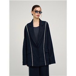 Синий жакет изо льна с кантами