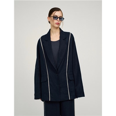 Синий жакет изо льна с кантами