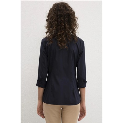 Kadın Lacivert Uzun Kollu Basic Gömlek