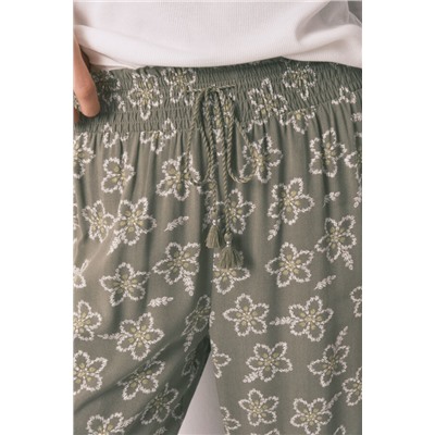 Pantalón largo viscosa flores kaki