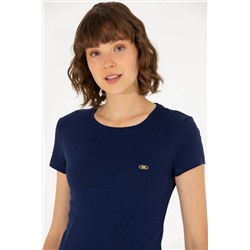 Kadın Lacivert Bisiklet Yaka Tişört