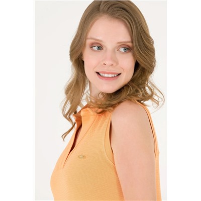 Kadın Turuncu Polo Yaka Örme Elbise