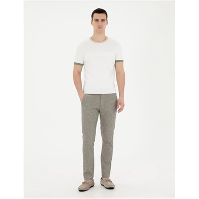 Yeşil Slim Fit Keten Karışımlı Kanvas Pantolon