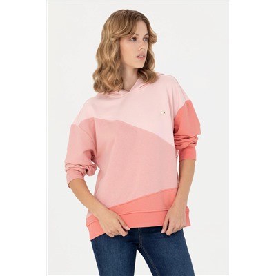 Kadın Somon Kapüşonlu Sweatshirt