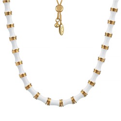 Колье Бамбук (эмаль белая; покрытие золото) 70см, Есть комплект