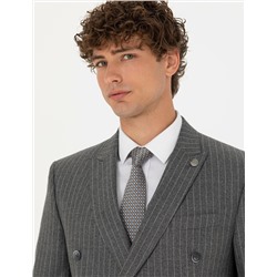 Kruvaze Çizgili Füme Ekstra Slim Fit Takım Elbise