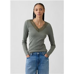 Ribbed Lace-Trim Top