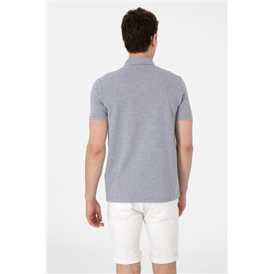 Erkek Regular Fit Polo Yaka Gri Melanj Basic Tişört