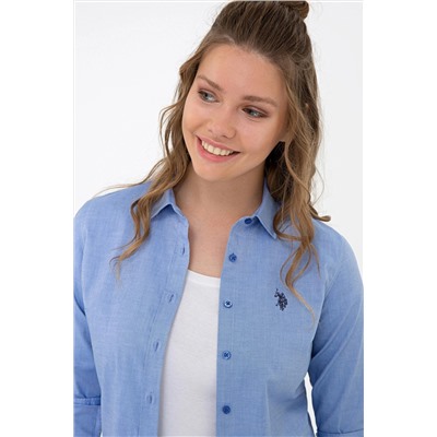 Kadın Saks Uzun Kollu Basic Gömlek