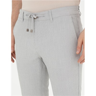 Gri Slim Fit Gofre Bağcıklı Kanvas Pantolon