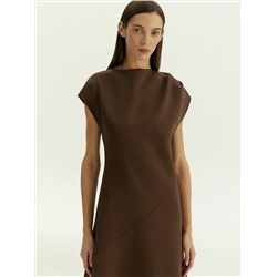 Трикотажное платье миди косого кроя из хлопка, PL1675/crayon