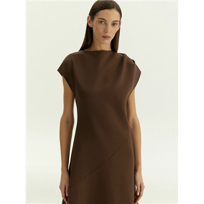 Трикотажное платье миди косого кроя из хлопка, PL1675/crayon