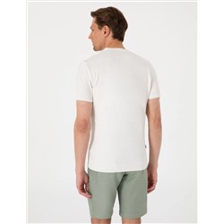 Ekru Slim Fit %100 Pamuk Bisiklet Yaka Triko Tişört